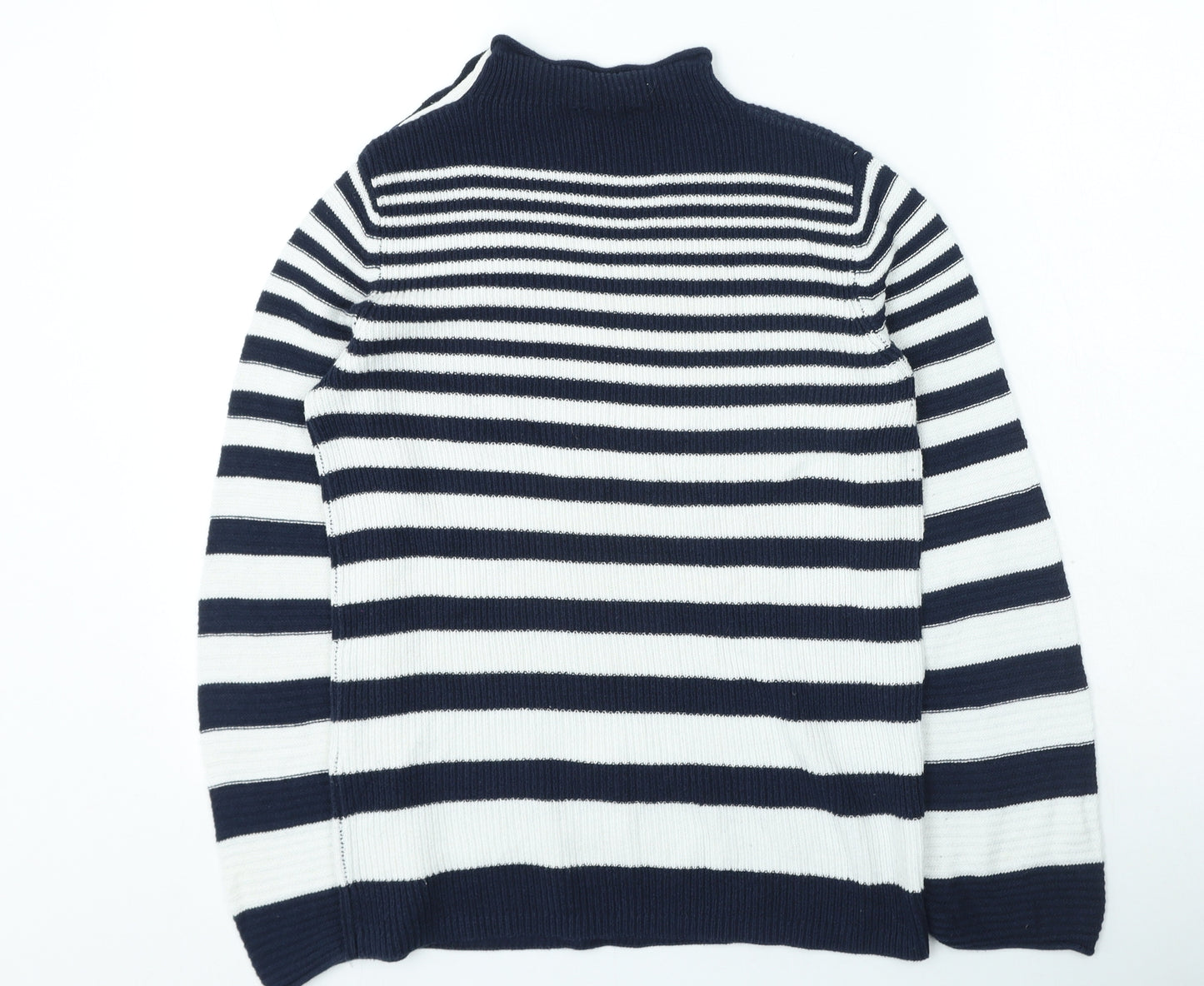 Warehouse Womens Blue High Neck Striped Cotton Pullover Jumper Size 12