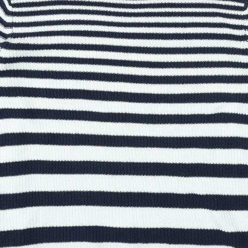Warehouse Womens Blue High Neck Striped Cotton Pullover Jumper Size 12