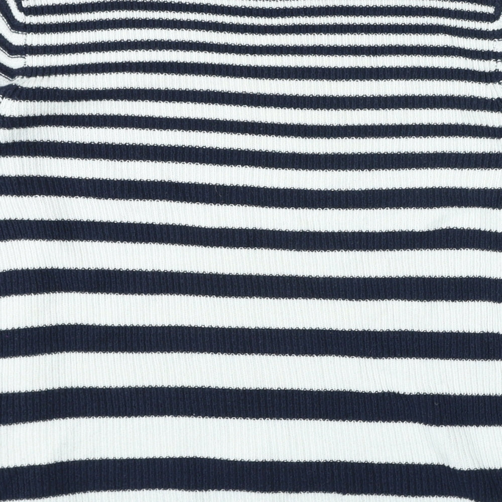 Warehouse Womens Blue High Neck Striped Cotton Pullover Jumper Size 12