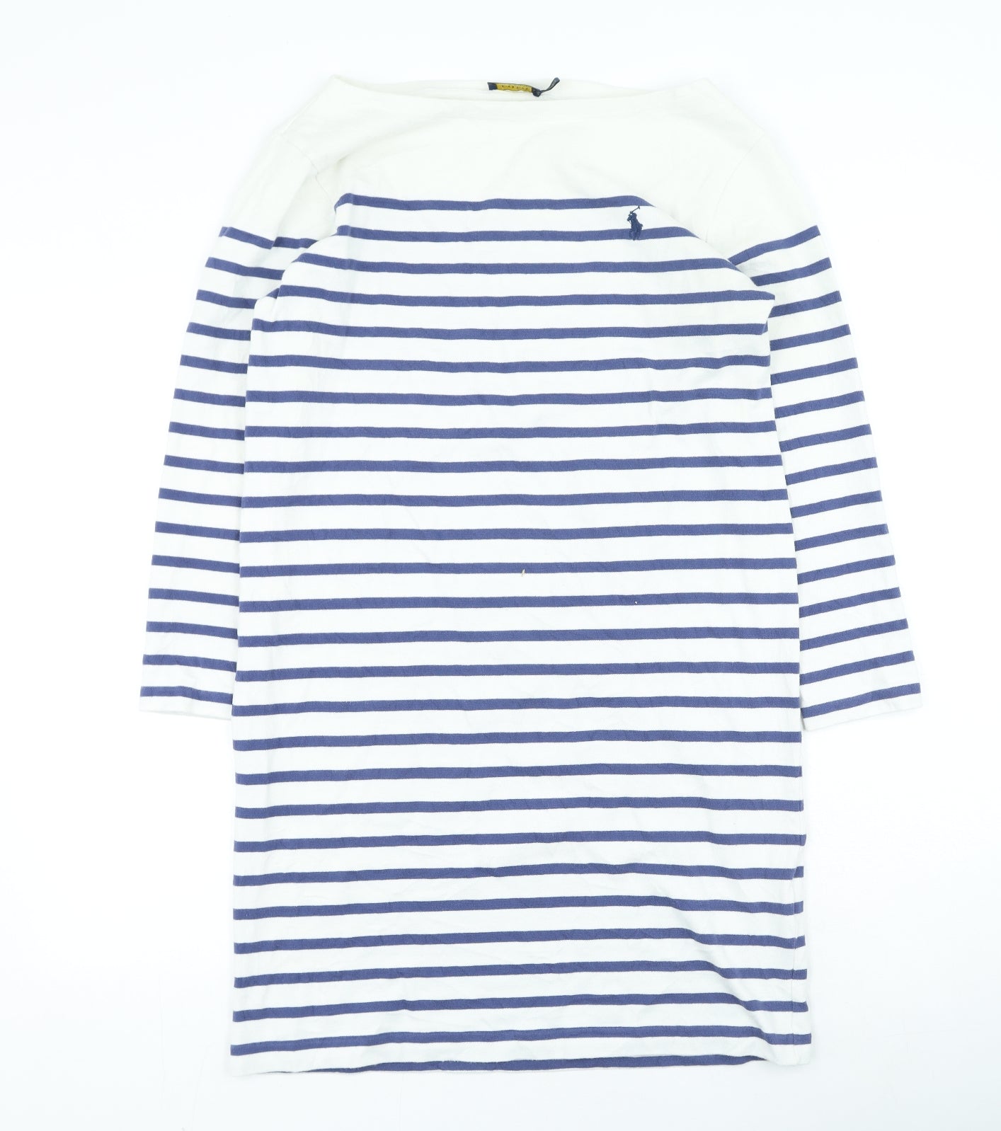 Polo Ralph Lauren Womens Blue Striped Cotton Jumper Dress Size M Round Neck