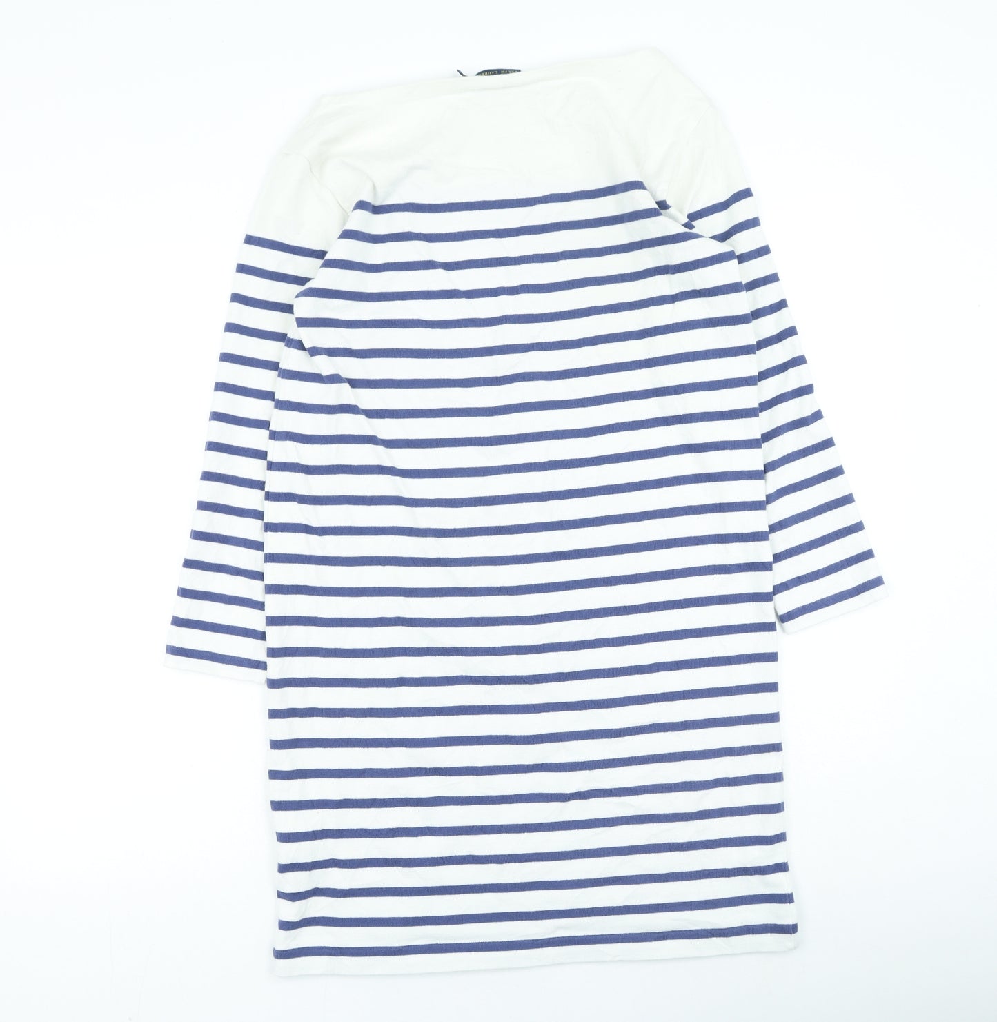 Polo Ralph Lauren Womens Blue Striped Cotton Jumper Dress Size M Round Neck