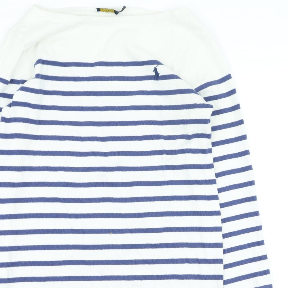 Polo Ralph Lauren Womens Blue Striped Cotton Jumper Dress Size M Round Neck
