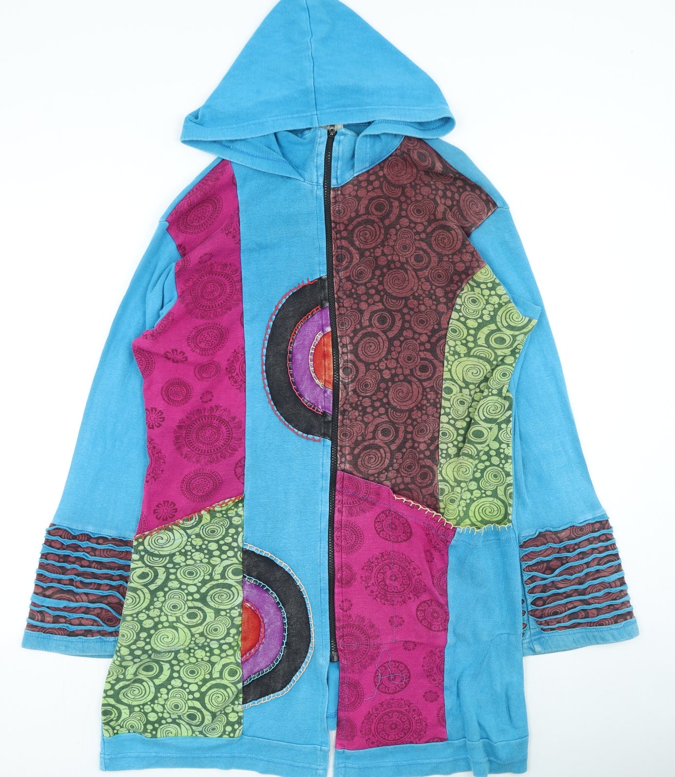 ARK imports Womens Multicoloured Round Neck Geometric Cotton Full Zip Jumper Size XL