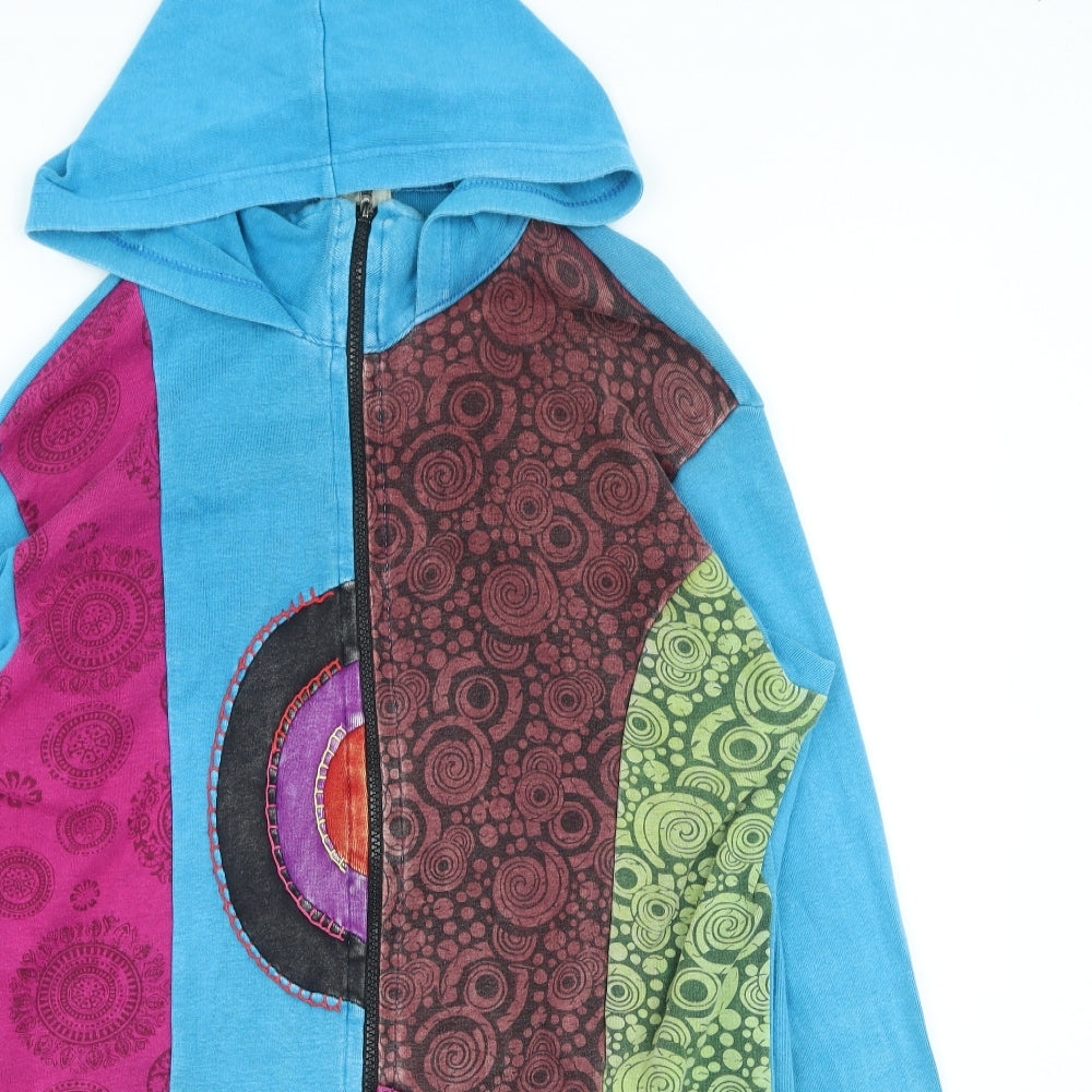 ARK imports Womens Multicoloured Round Neck Geometric Cotton Full Zip Jumper Size XL