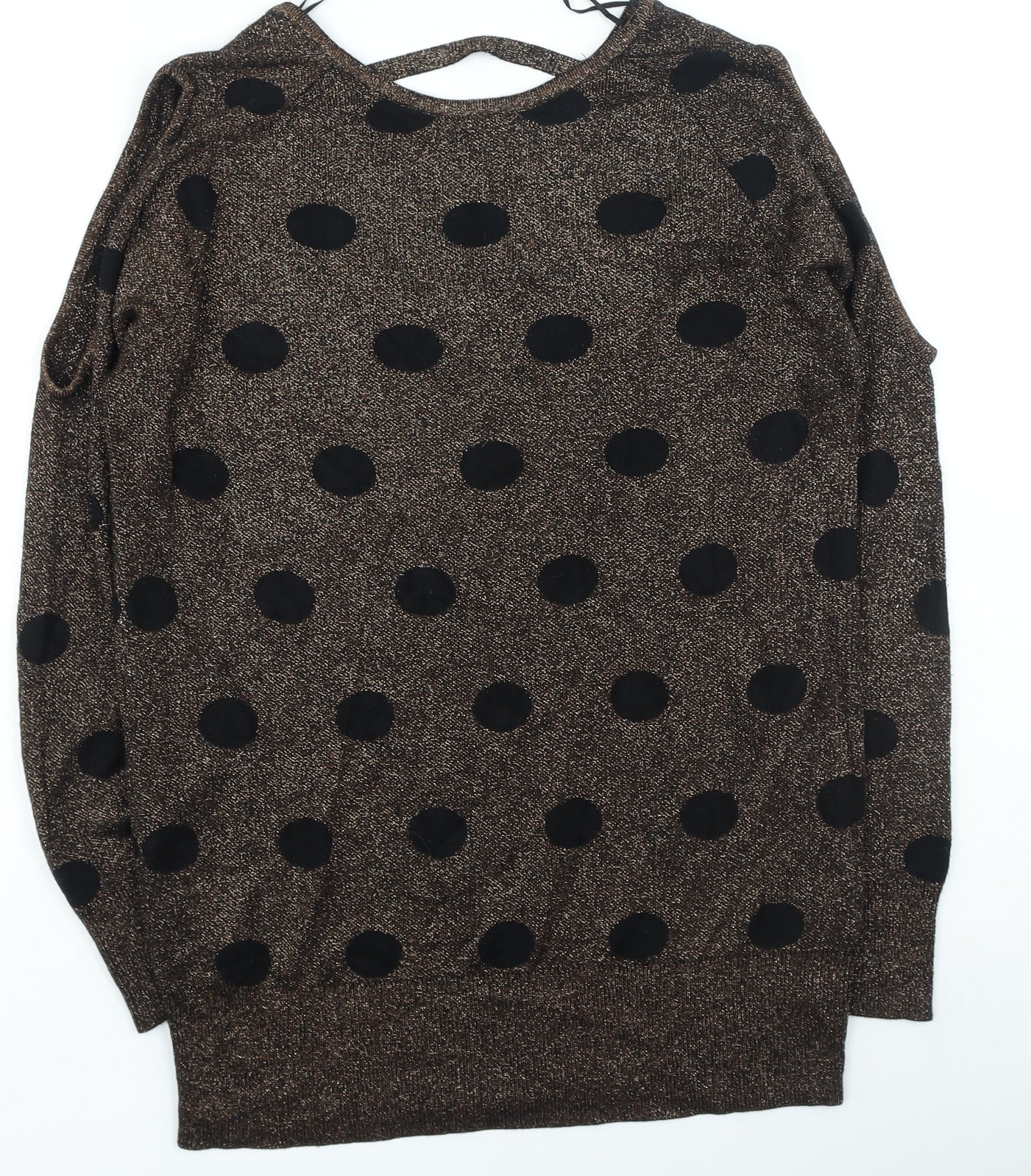 Soon Womens Gold Round Neck Polka Dot Polyester Pullover Jumper Size 12