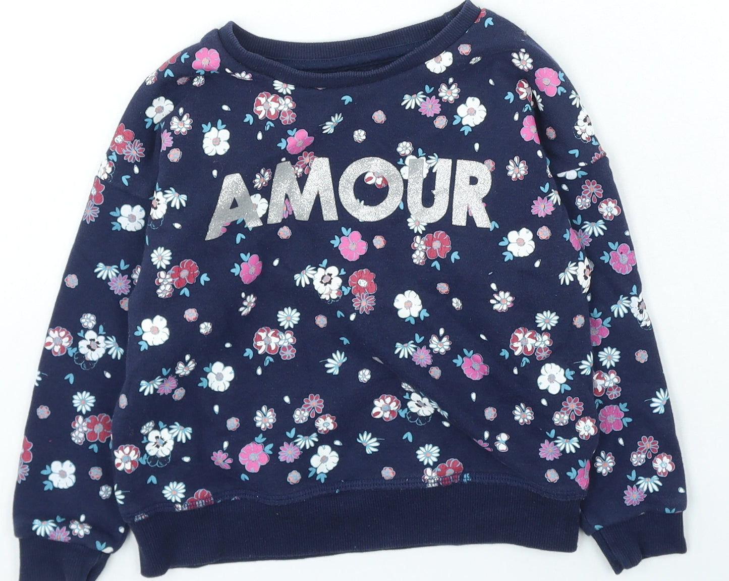 Primark Girls Multicoloured Floral Cotton Pullover Sweatshirt Size 3-4 Years - AMOUR