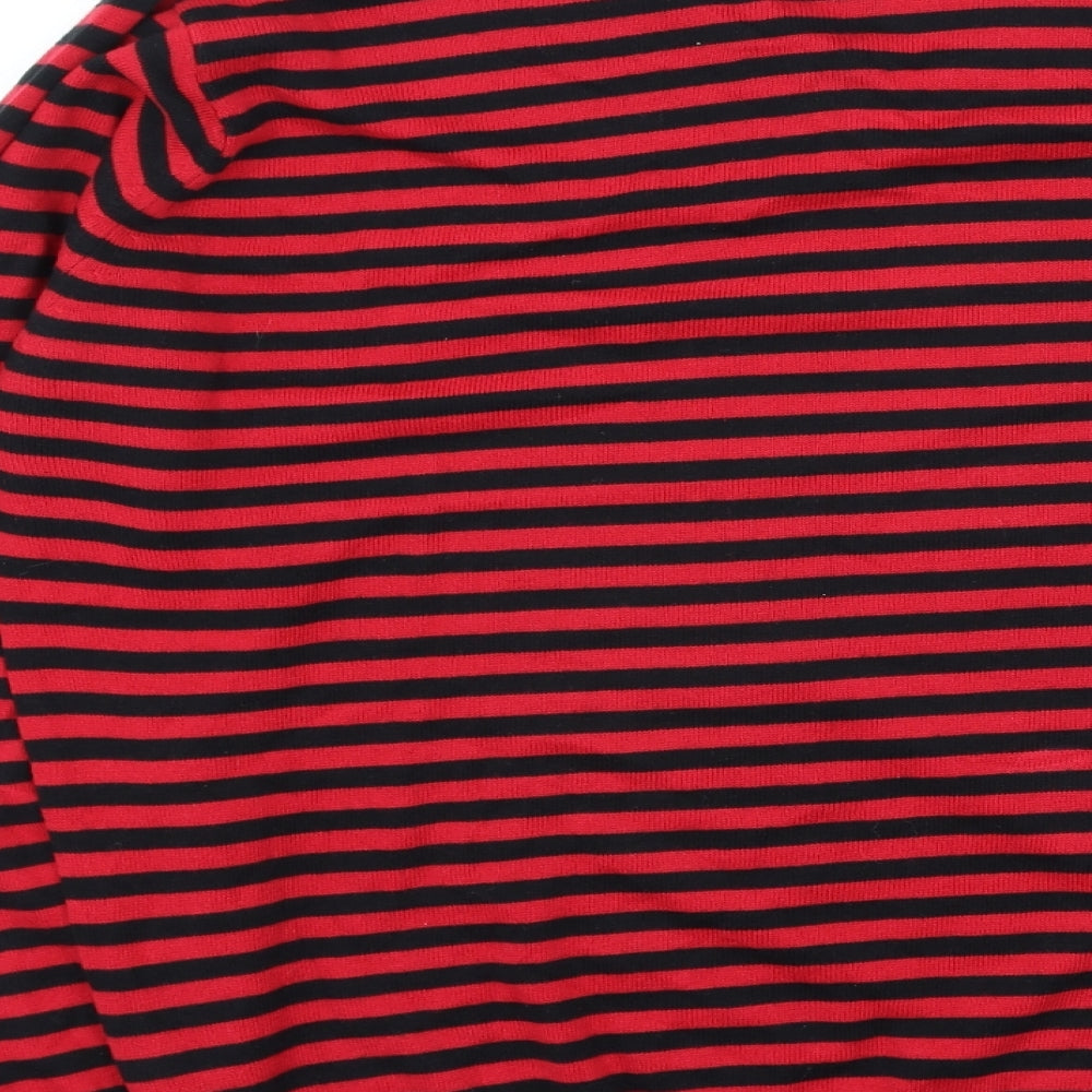 NEXT Womens Red V-Neck Striped Cotton Pullover Jumper Size L