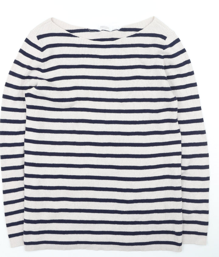 Gap Womens Pink Scoop Neck Striped Cotton Pullover Jumper Size M