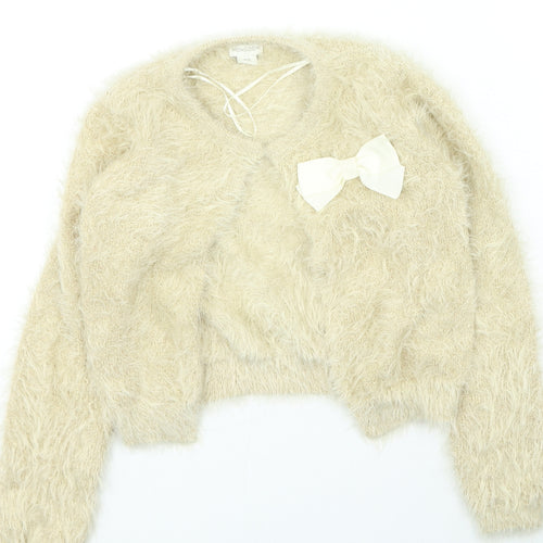Monsoon Girls Gold Round Neck Nylon Cardigan Jumper Size 9-10 Years