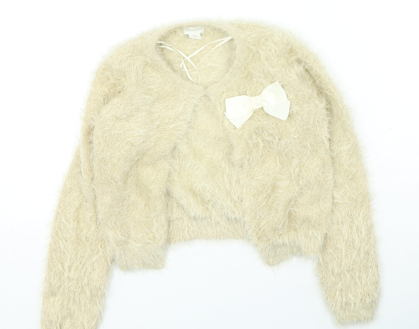 Monsoon Girls Gold Round Neck Nylon Cardigan Jumper Size 9-10 Years