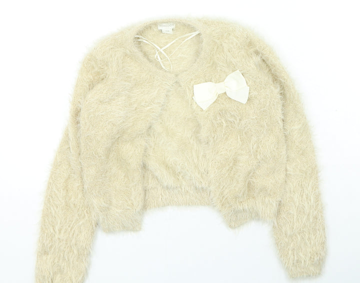 Monsoon Girls Gold Round Neck Nylon Cardigan Jumper Size 9-10 Years