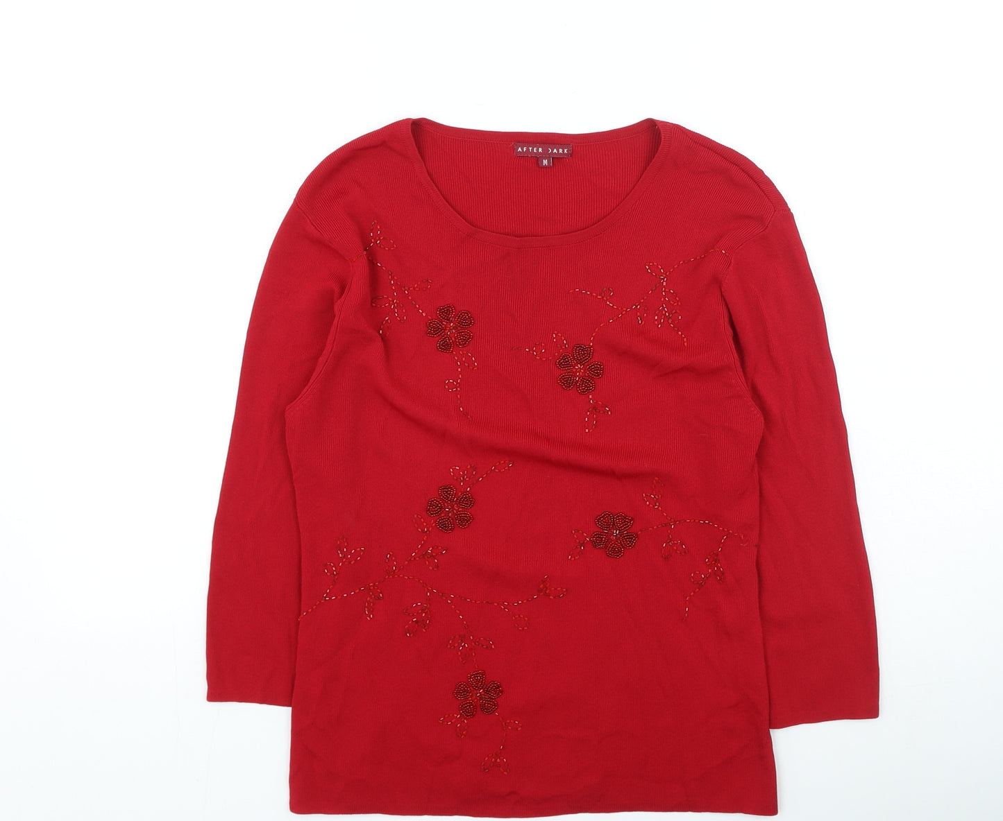 After Dark Womens Red Round Neck Rayon Pullover Jumper Size M