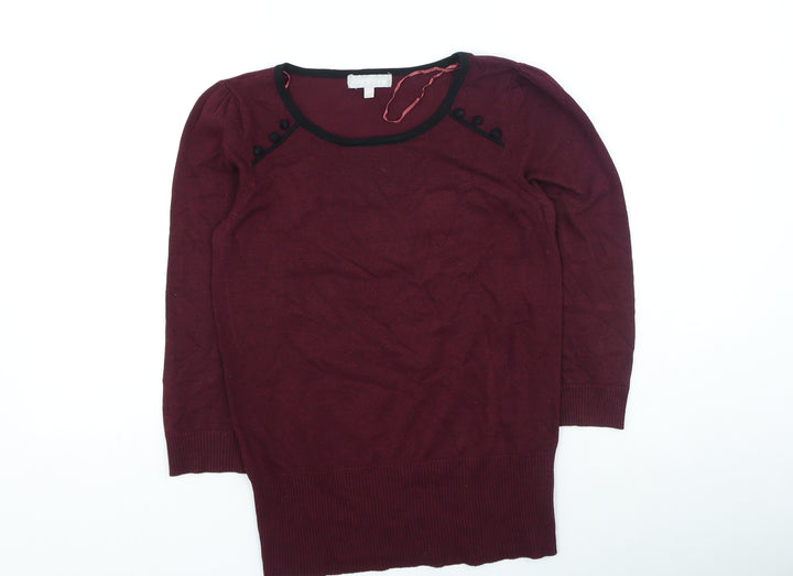 Red Herring Womens Purple Round Neck Viscose Henley Jumper Size 10