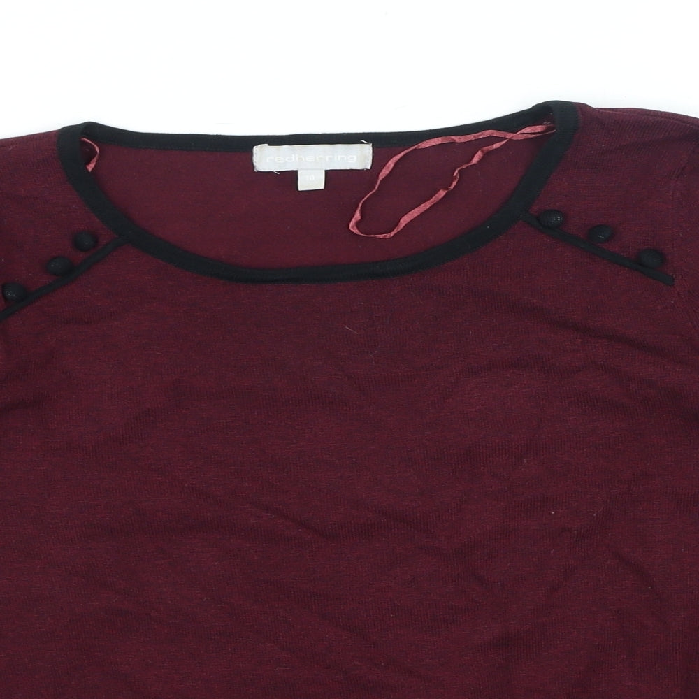 Red Herring Womens Purple Round Neck Viscose Henley Jumper Size 10