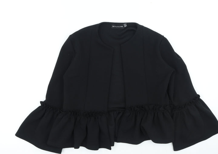 PRETTYLITTLETHING Womens Black V-Neck Polyester Cardigan Jumper Size 10