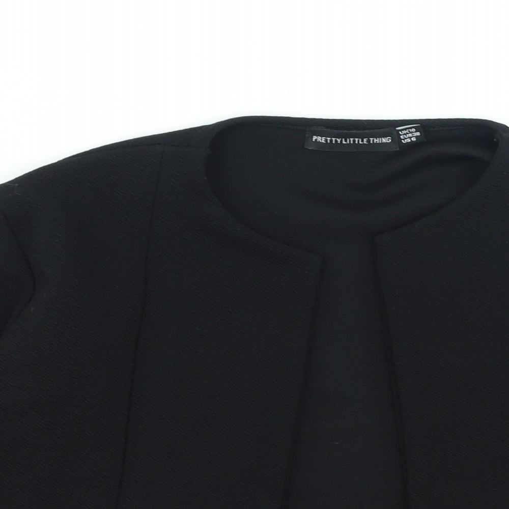 PRETTYLITTLETHING Womens Black V-Neck Polyester Cardigan Jumper Size 10