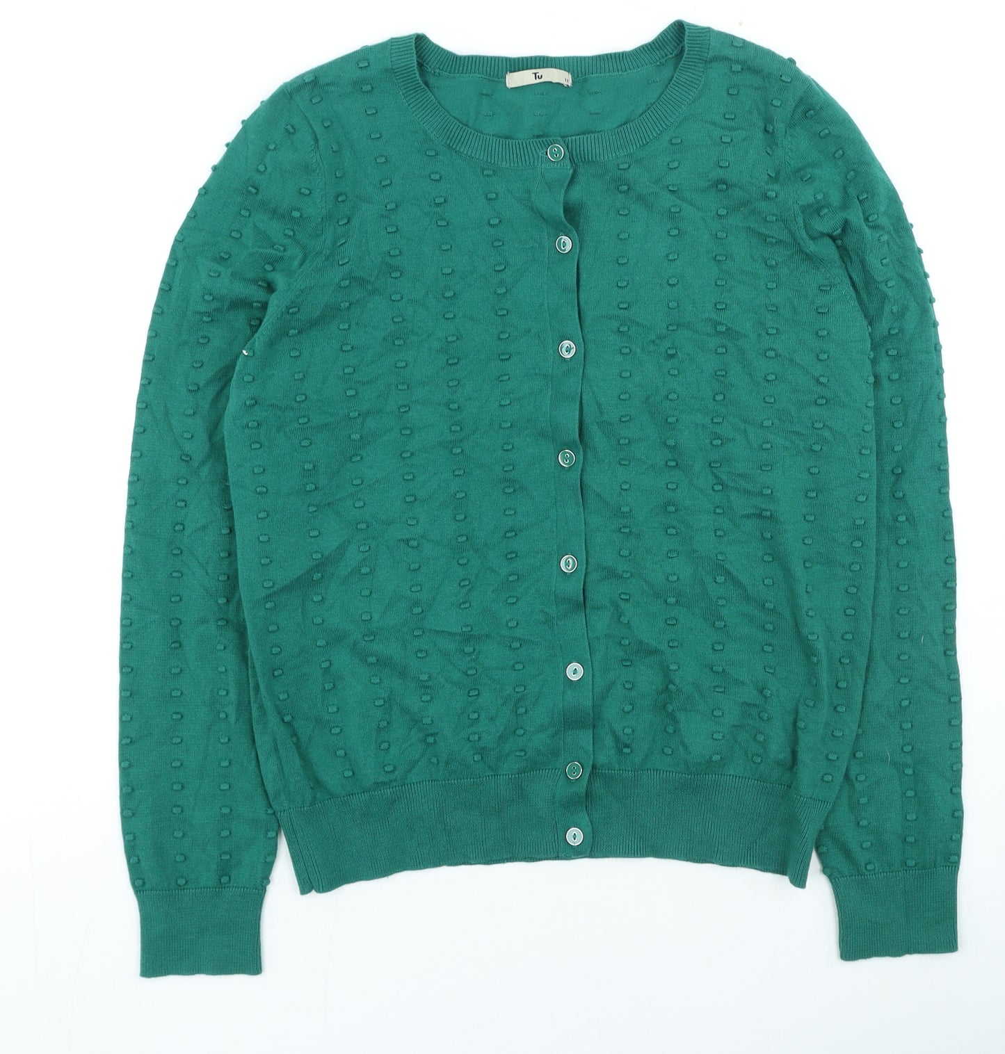 TU Womens Green Cotton Cardigan Jumper Size 12