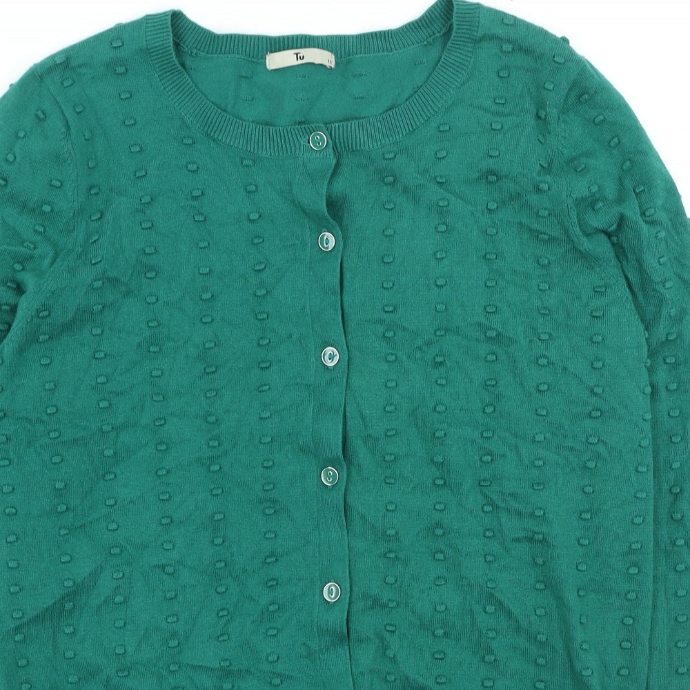 TU Womens Green Cotton Cardigan Jumper Size 12