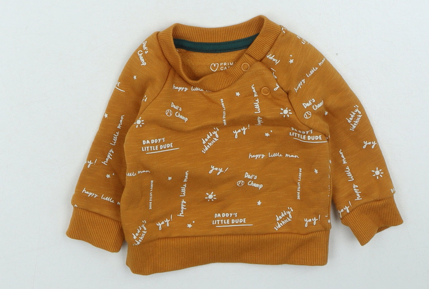 Primark Boys Orange Cotton Pullover Jumper Size 0-3 Months
