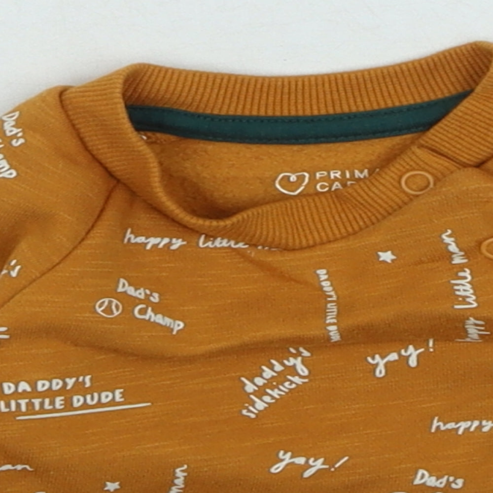 Primark Boys Orange Cotton Pullover Jumper Size 0-3 Months