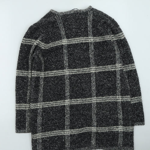 M&Co Womens Grey Round Neck Plaid Acrylic Cardigan Jumper Size 16