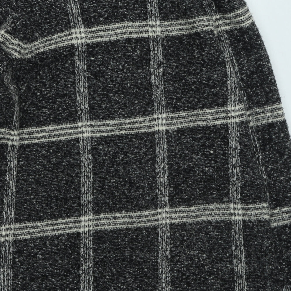 M&Co Womens Grey Round Neck Plaid Acrylic Cardigan Jumper Size 16