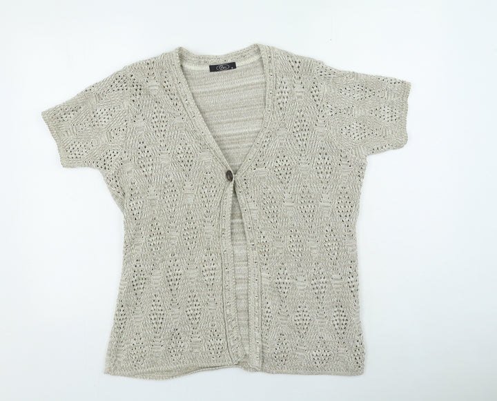 Bonmarché Womens Beige V-Neck Acrylic Cardigan Jumper Size M