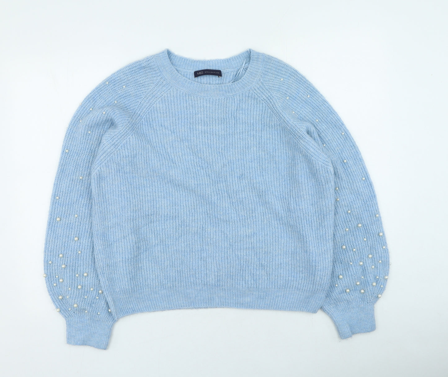 Marks and Spencer Womens Blue Round Neck Acrylic Pullover Jumper Size M