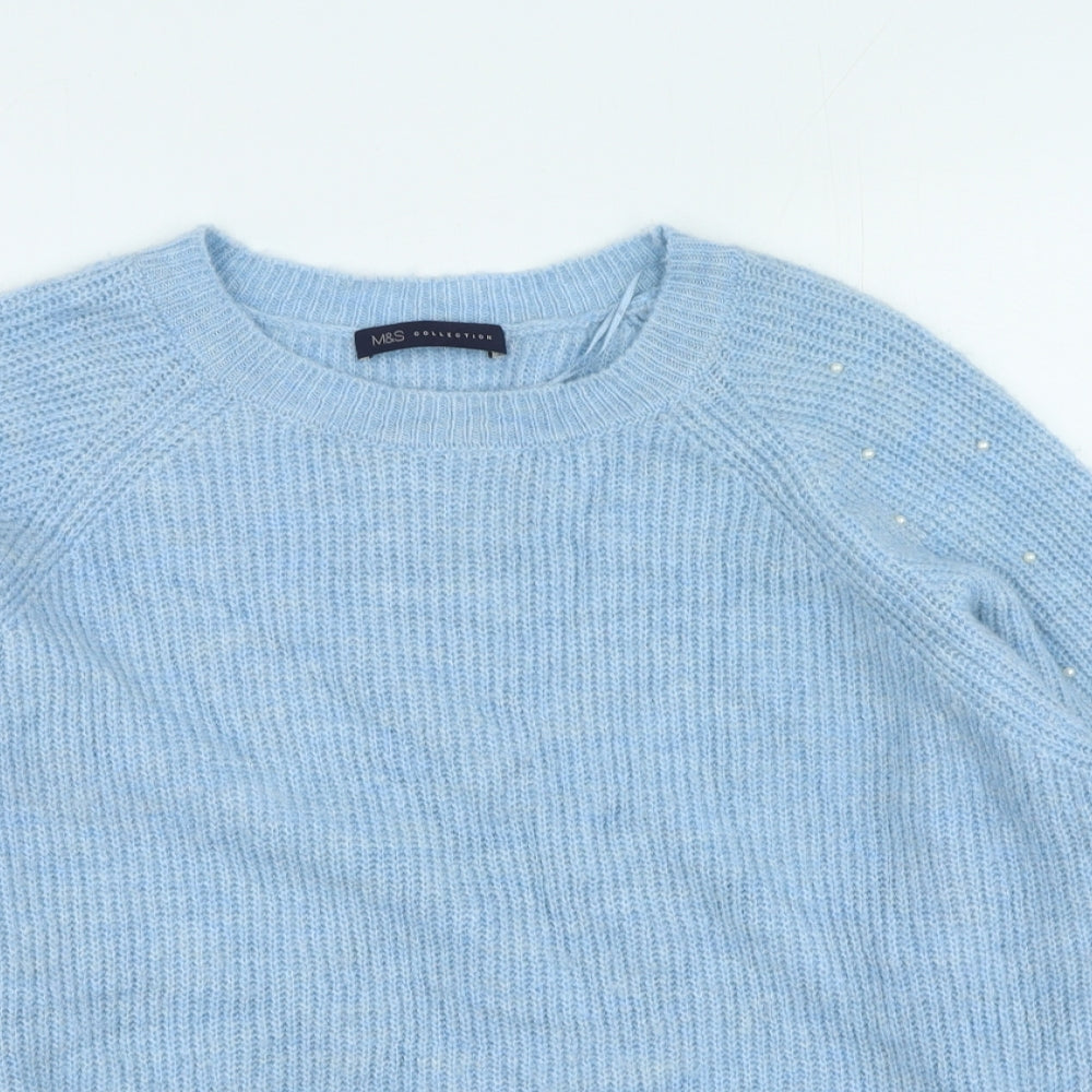Marks and Spencer Womens Blue Round Neck Acrylic Pullover Jumper Size M