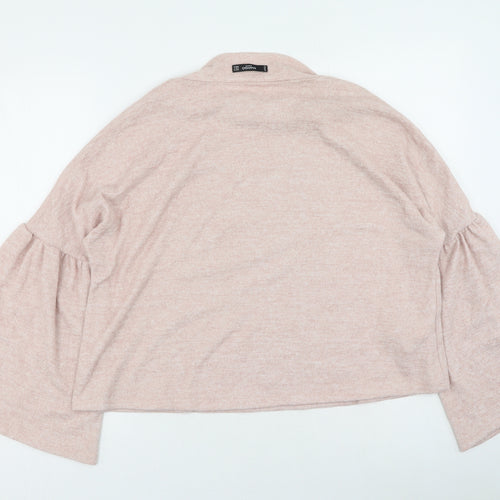 Mango Womens Pink Round Neck Polyester Pullover Jumper Size M