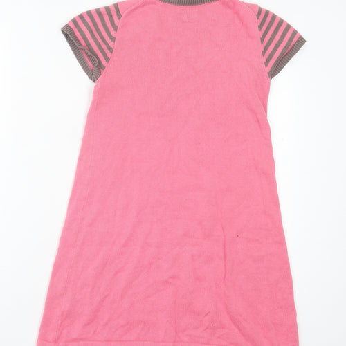 Mini Boden Girls Pink Striped Cotton A-Line Size 9-10 Years Crew Neck Pullover