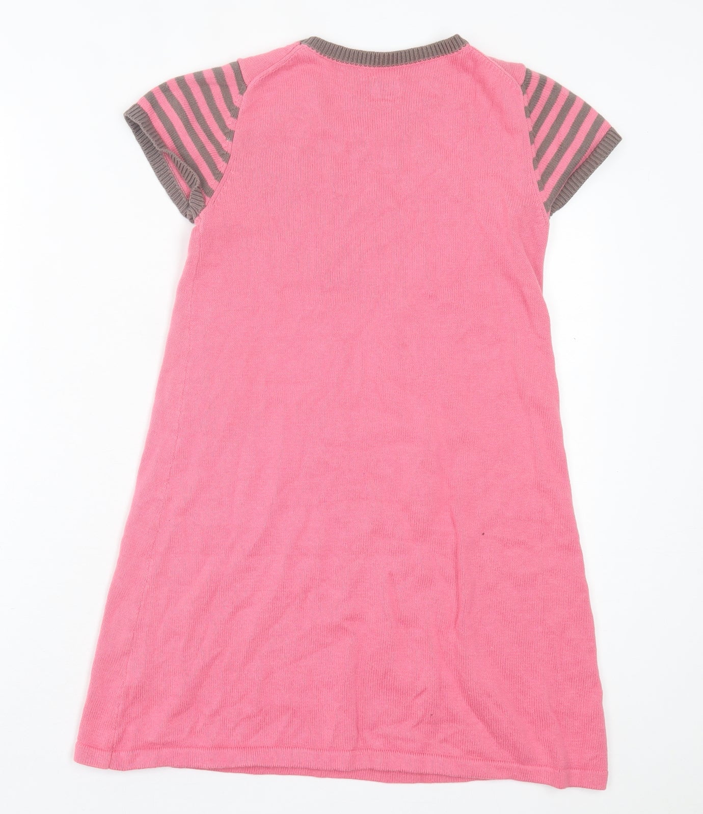 Mini Boden Girls Pink Striped Cotton A-Line Size 9-10 Years Crew Neck Pullover