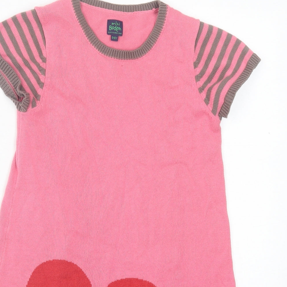 Mini Boden Girls Pink Striped Cotton A-Line Size 9-10 Years Crew Neck Pullover
