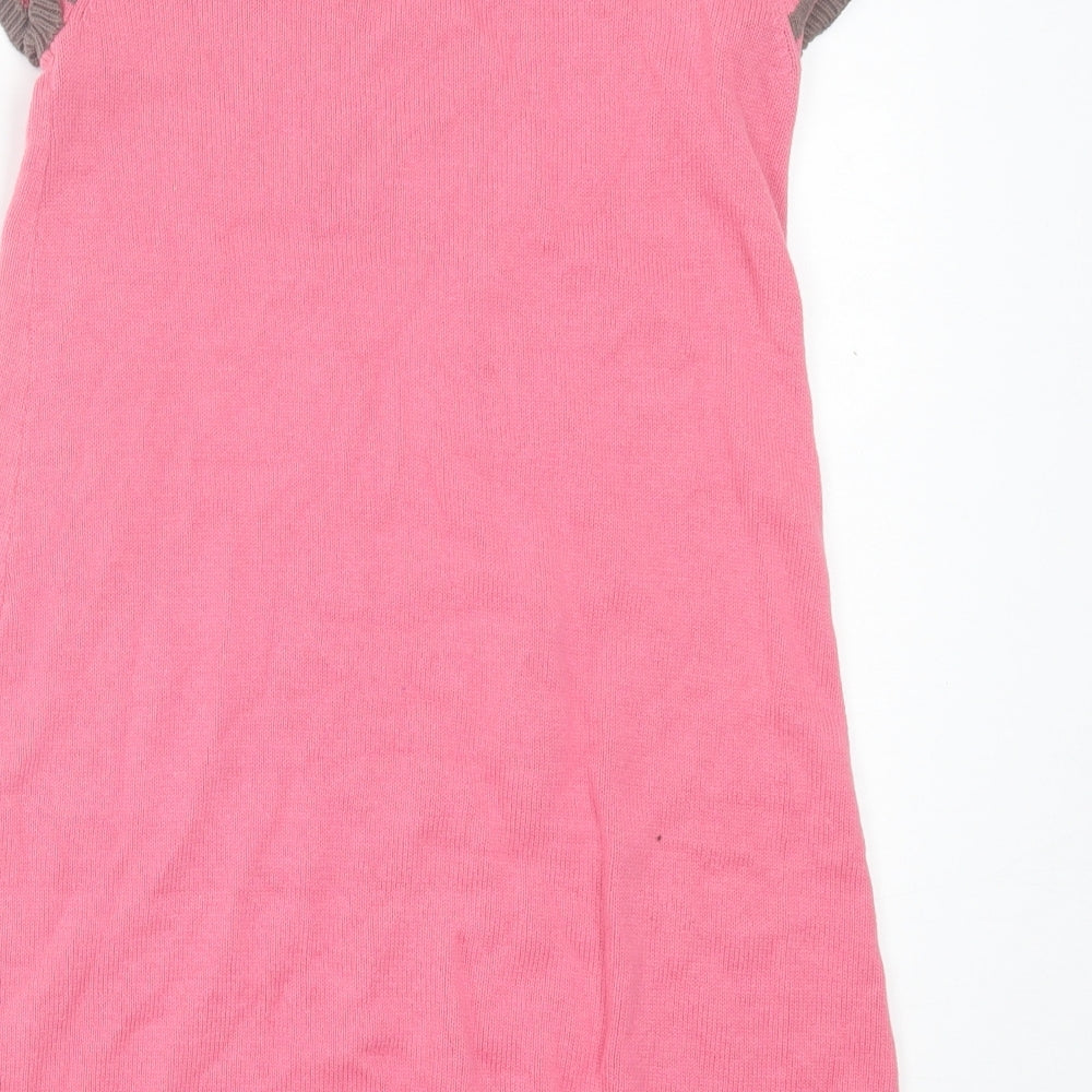 Mini Boden Girls Pink Striped Cotton A-Line Size 9-10 Years Crew Neck Pullover