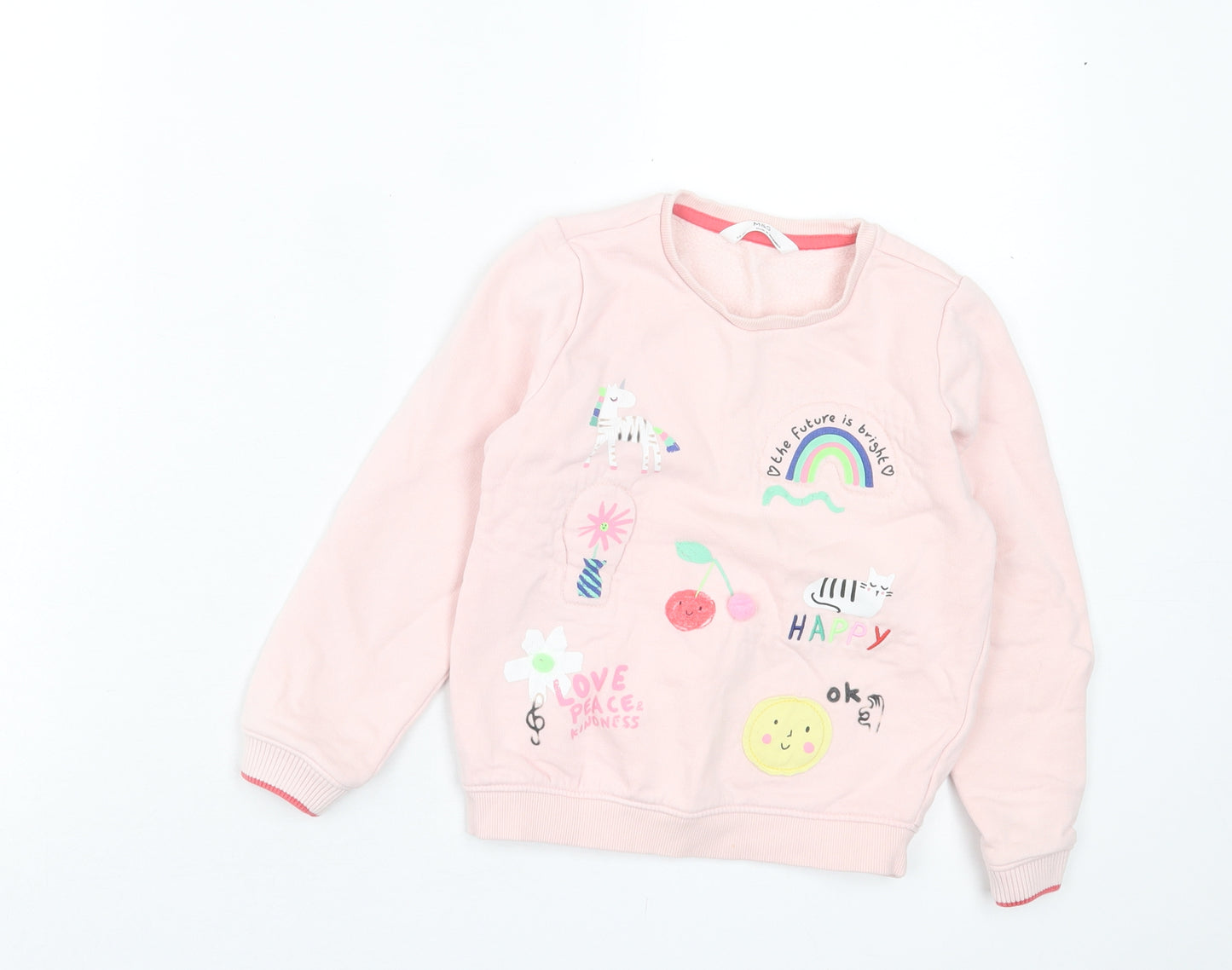 Marks and Spencer Girls Pink Cotton Pullover Sweatshirt Size 5-6 Years Pullover