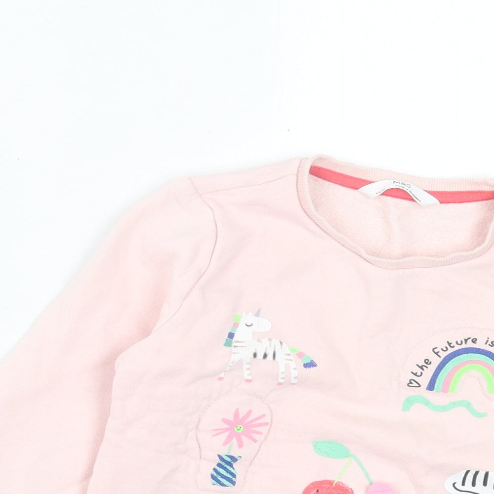 Marks and Spencer Girls Pink Cotton Pullover Sweatshirt Size 5-6 Years Pullover