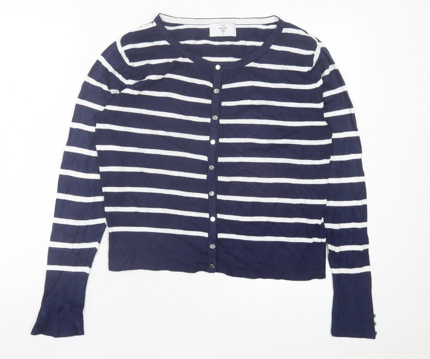 C&A Womens Blue Crew Neck Striped Acrylic Cardigan Jumper Size M