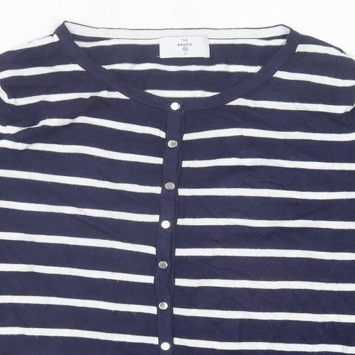 C&A Womens Blue Crew Neck Striped Acrylic Cardigan Jumper Size M