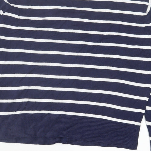 C&A Womens Blue Crew Neck Striped Acrylic Cardigan Jumper Size M
