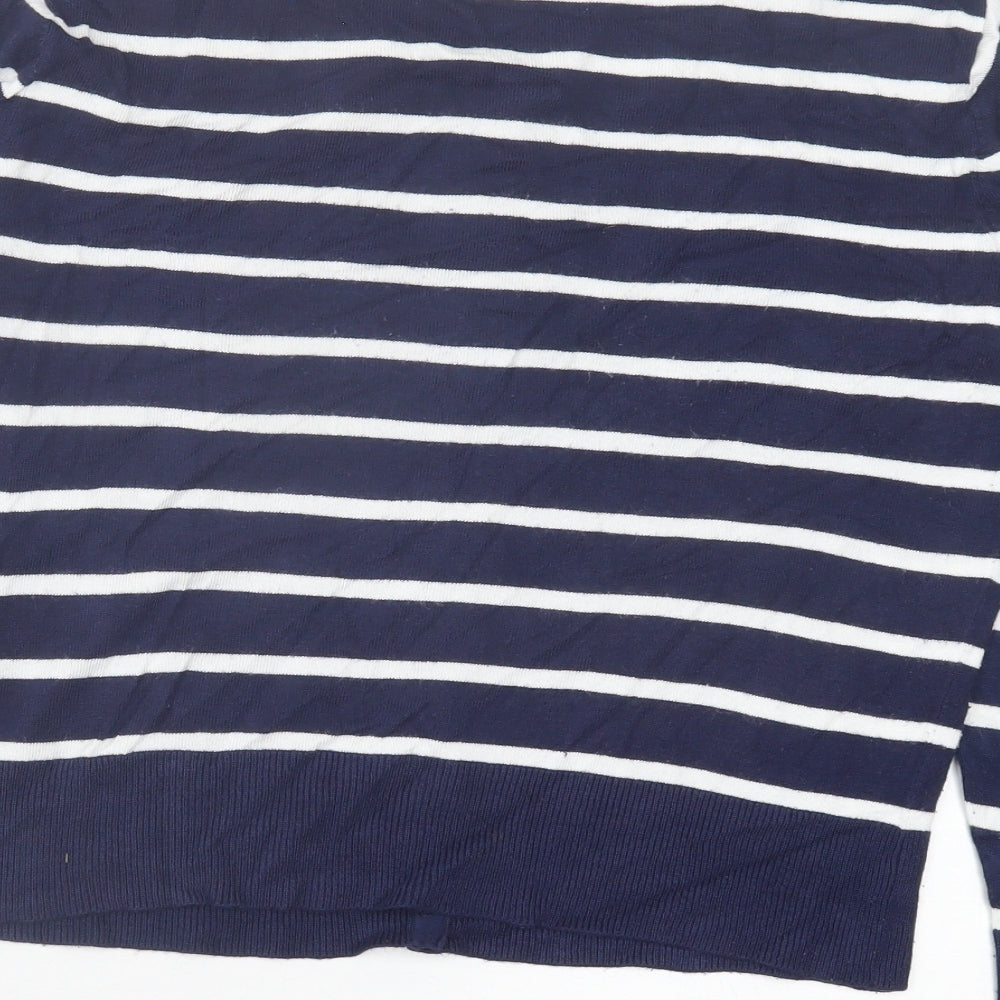 C&A Womens Blue Crew Neck Striped Acrylic Cardigan Jumper Size M