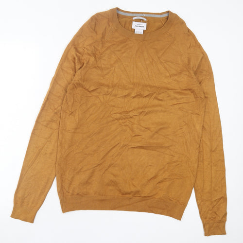 Pull&Bear Mens Brown Crew Neck Acrylic Pullover Jumper Size M