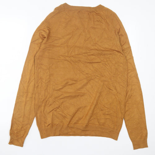 Pull&Bear Mens Brown Crew Neck Acrylic Pullover Jumper Size M