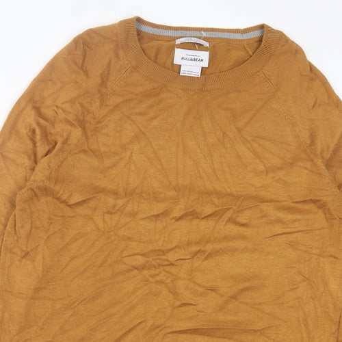 Pull&Bear Mens Brown Crew Neck Acrylic Pullover Jumper Size M