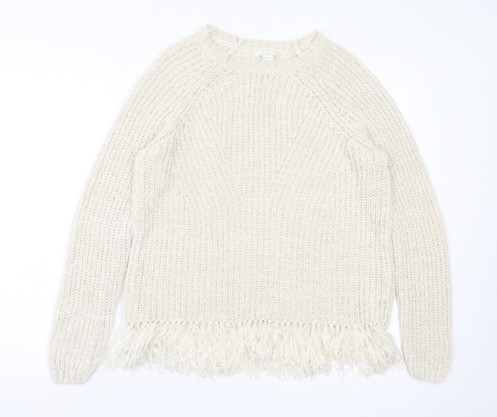 H&M Womens Beige Crew Neck Acrylic Pullover Jumper Size S