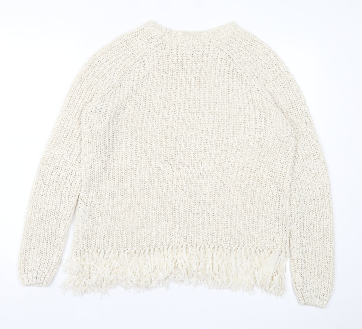 H&M Womens Beige Crew Neck Acrylic Pullover Jumper Size S