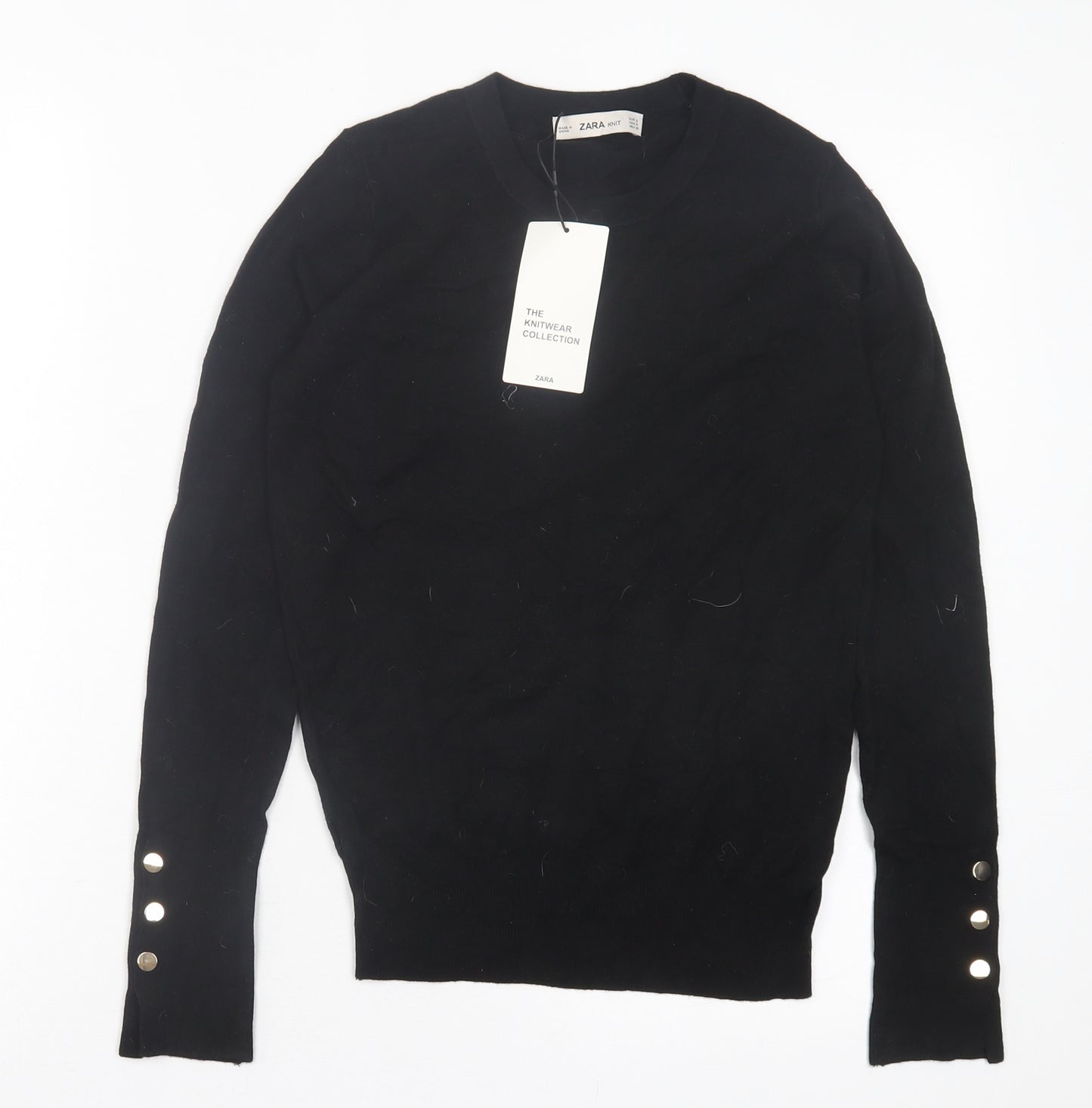 Zara Womens Black Crew Neck Viscose Pullover Jumper Size S