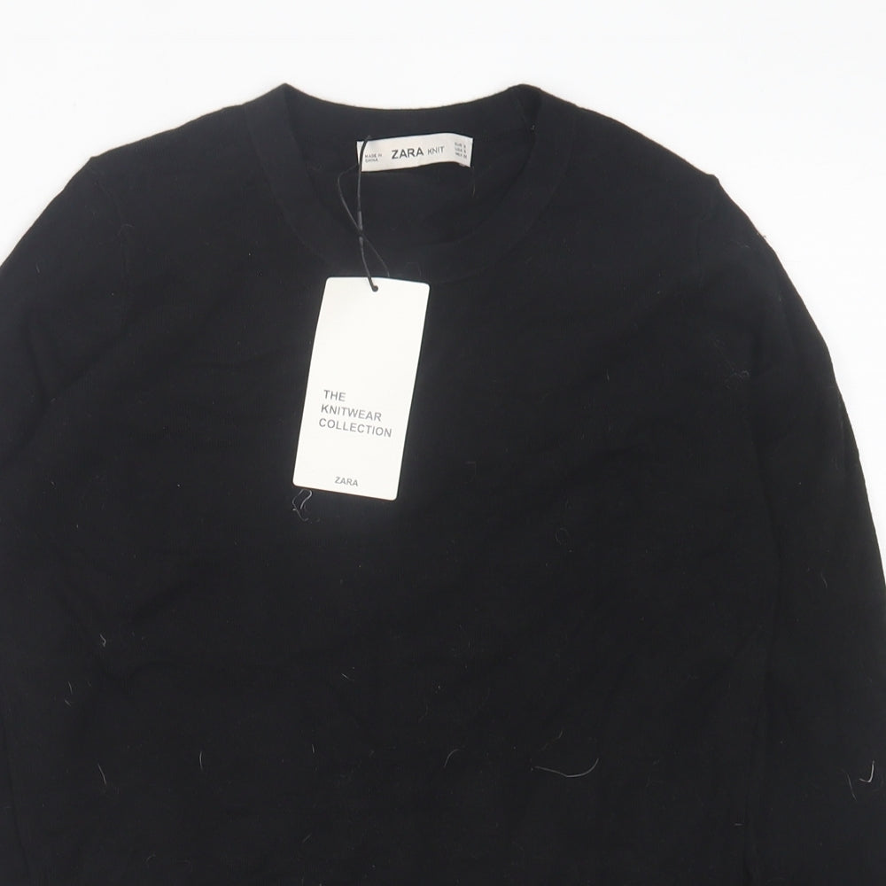 Zara Womens Black Crew Neck Viscose Pullover Jumper Size S