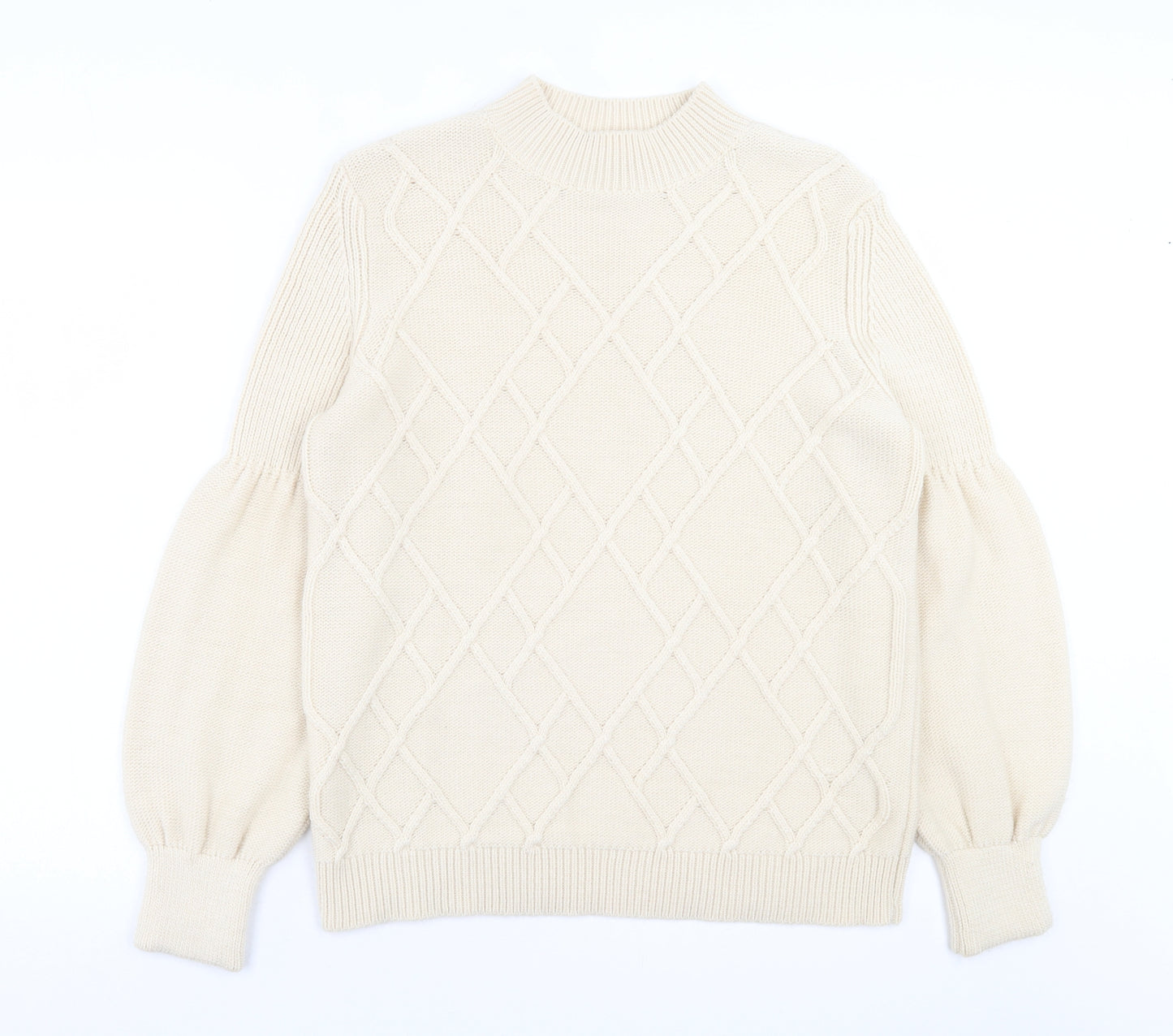 Papaya Womens Beige High Neck Argyle/Diamond Acrylic Pullover Jumper Size L