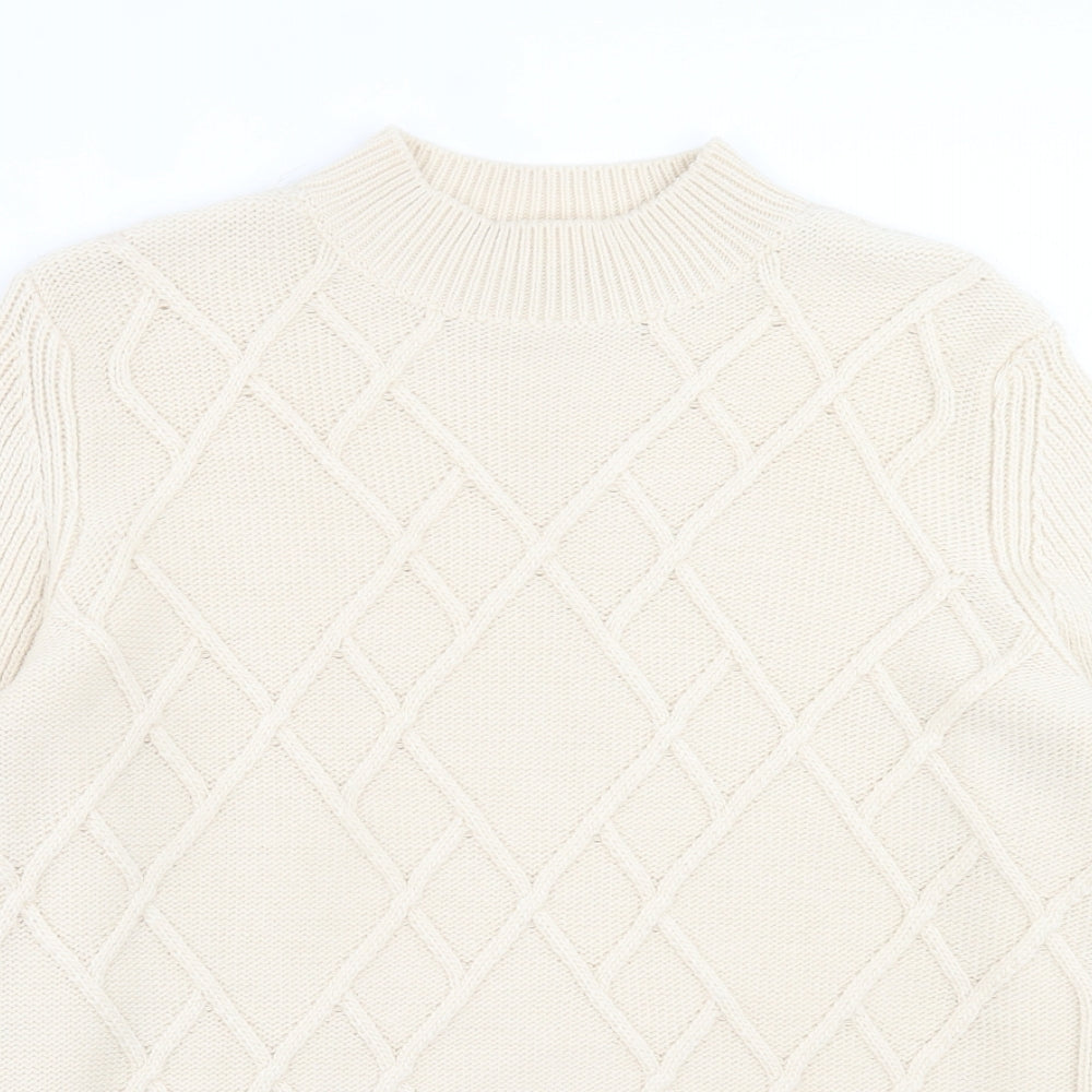 Papaya Womens Beige High Neck Argyle/Diamond Acrylic Pullover Jumper Size L