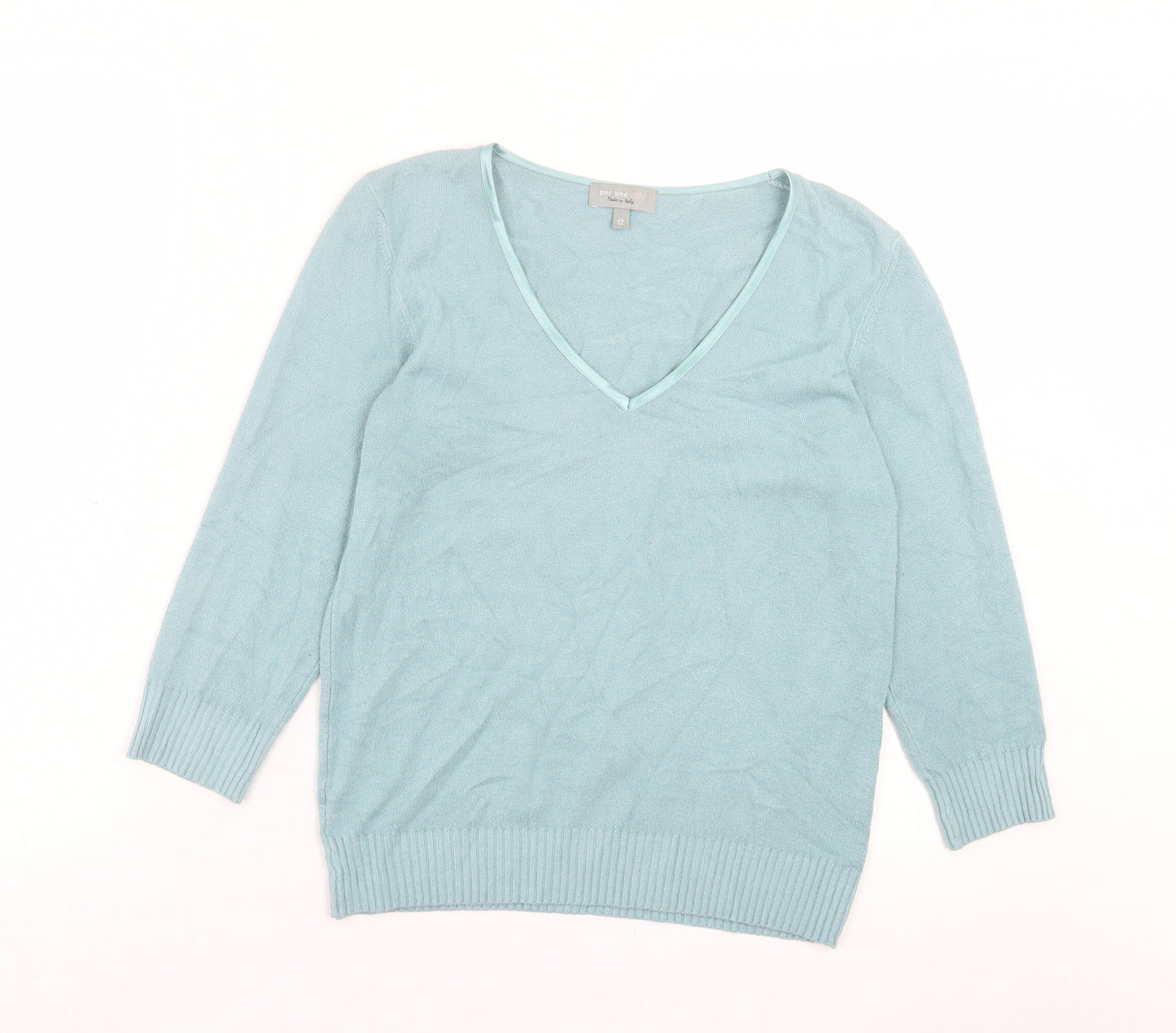 Per Una Womens Blue Polyester Basic T-Shirt Size 12 V-Neck